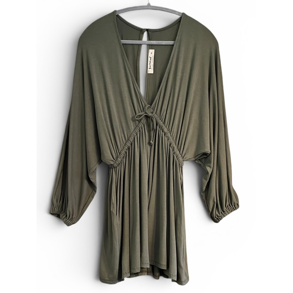 Three Bird Nest Sweet Vacay Mini Dress Womens M Olive‎ Green Boho Swim Cover Up